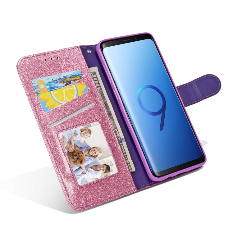 For Samsung Galaxy S9+ Glitter Powder Butterfly Leather Phone Case