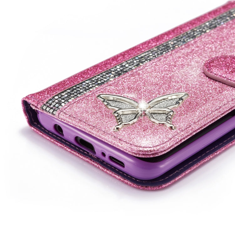 For Samsung Galaxy S9+ Glitter Powder Butterfly Leather Phone Case