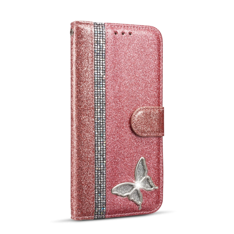 For Samsung Galaxy S9+ Glitter Powder Butterfly Leather Phone Case