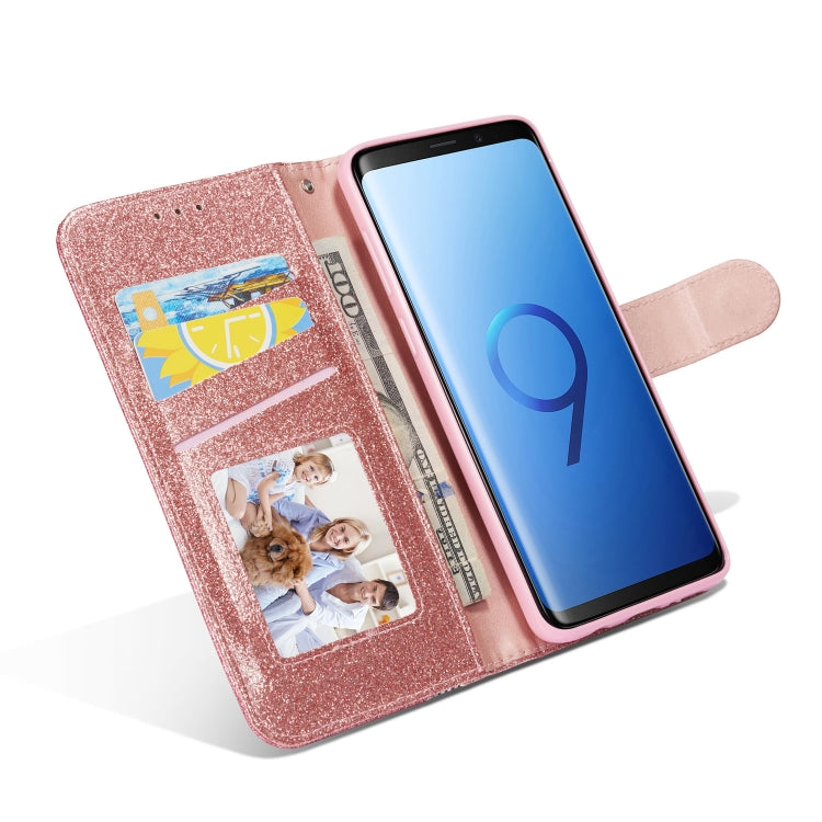 For Samsung Galaxy S9+ Glitter Powder Butterfly Leather Phone Case