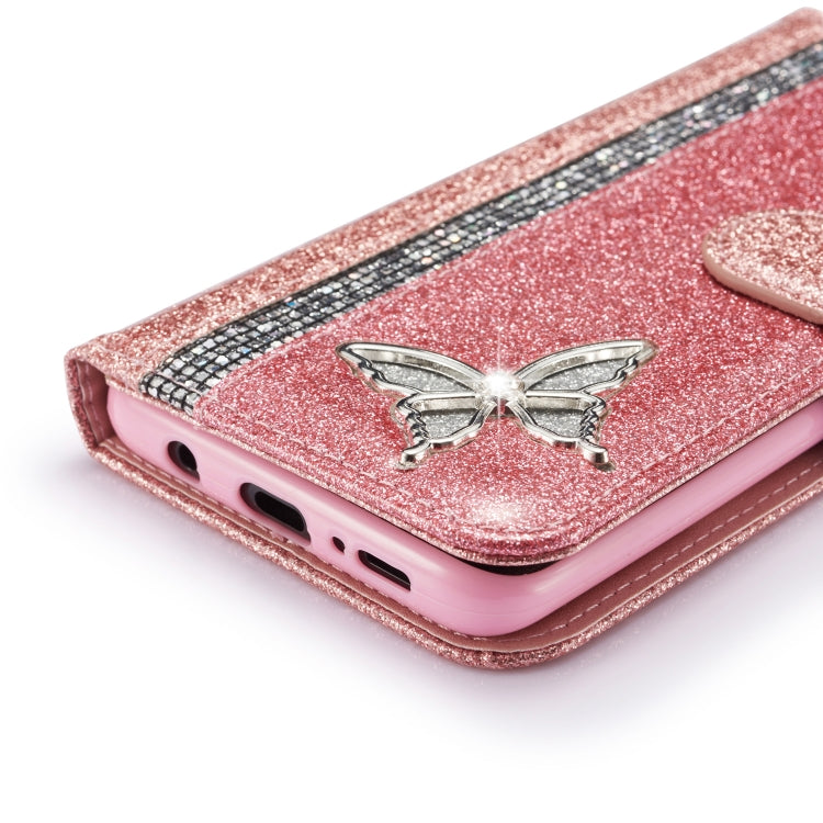 For Samsung Galaxy S9+ Glitter Powder Butterfly Leather Phone Case