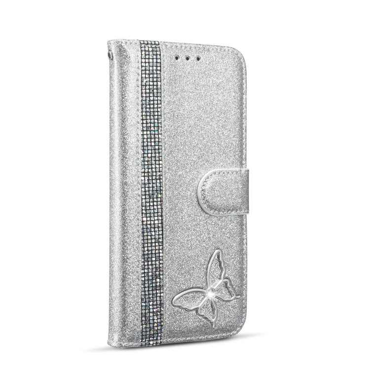 For Samsung Galaxy S9+ Glitter Powder Butterfly Leather Phone Case