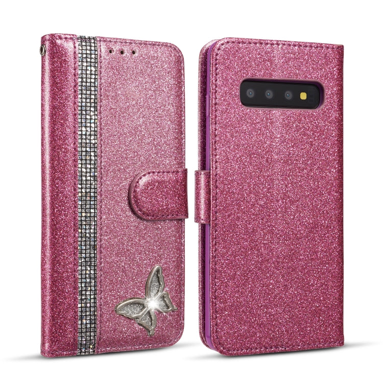 For Samsung Galaxy S10 Glitter Powder Butterfly Leather Phone Case