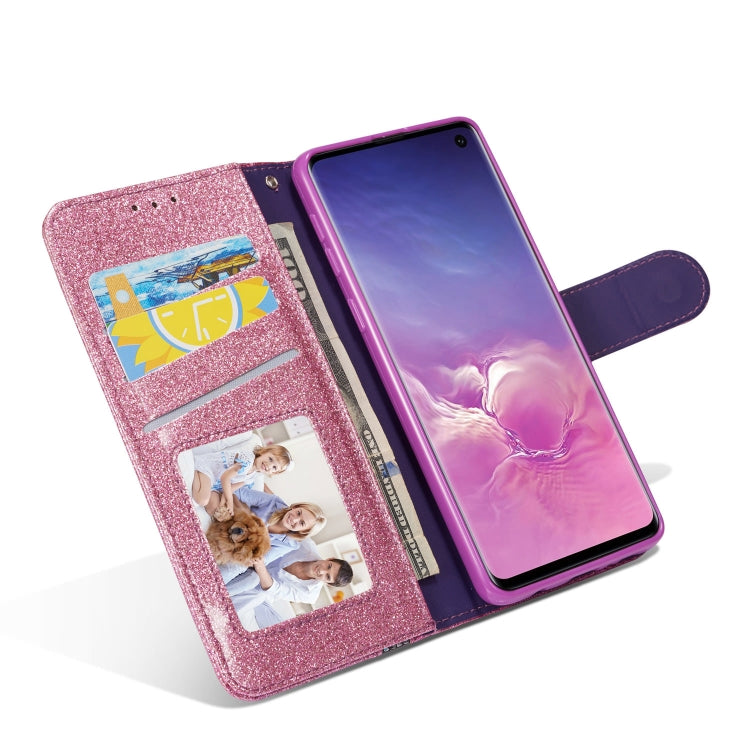 For Samsung Galaxy S10 Glitter Powder Butterfly Leather Phone Case