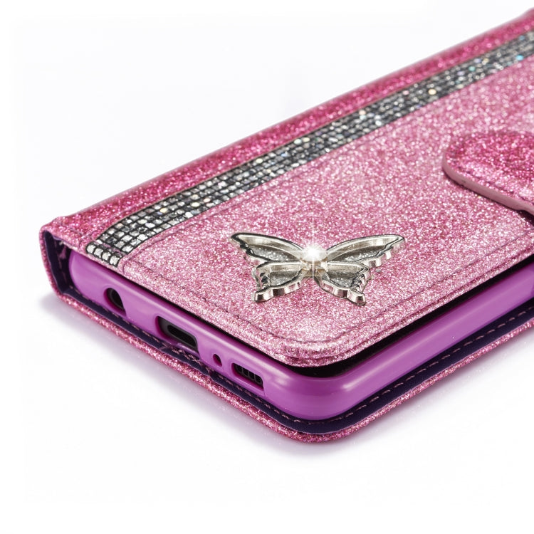 For Samsung Galaxy S10 Glitter Powder Butterfly Leather Phone Case