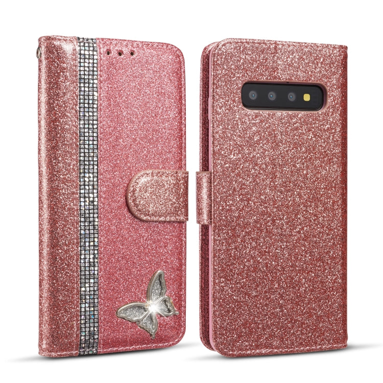 For Samsung Galaxy S10 Glitter Powder Butterfly Leather Phone Case