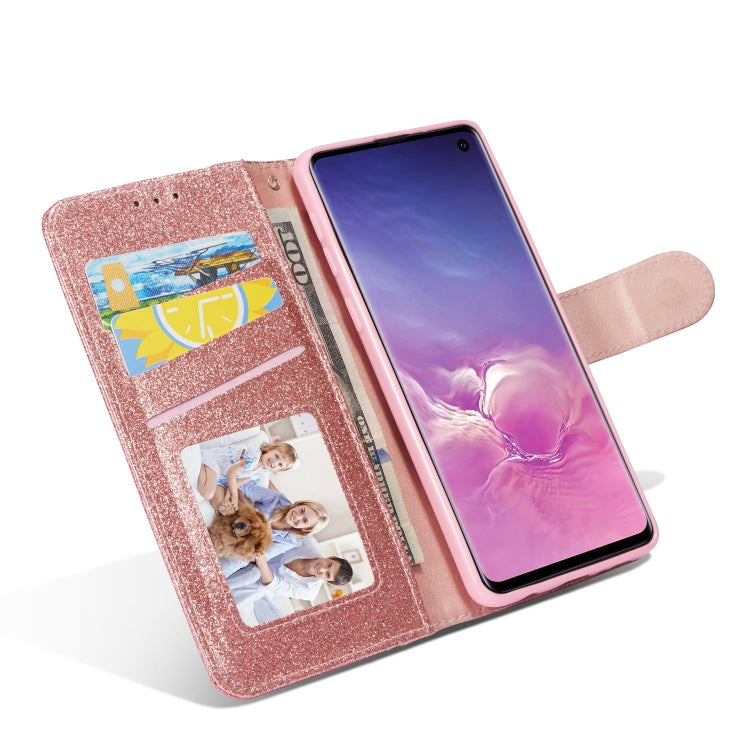 For Samsung Galaxy S10 Glitter Powder Butterfly Leather Phone Case