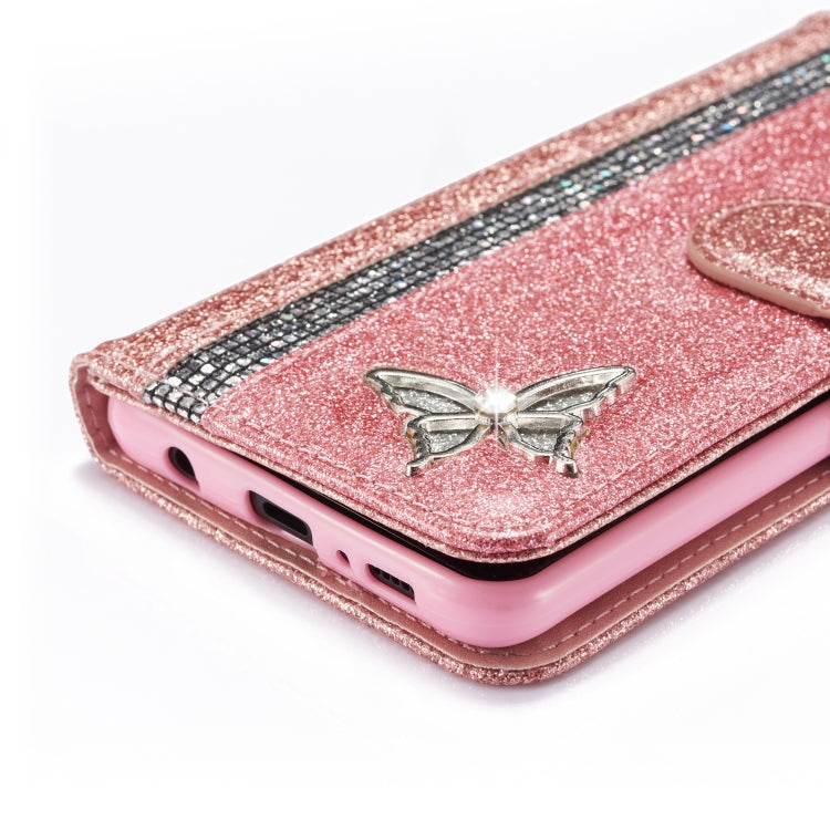 For Samsung Galaxy S10 Glitter Powder Butterfly Leather Phone Case