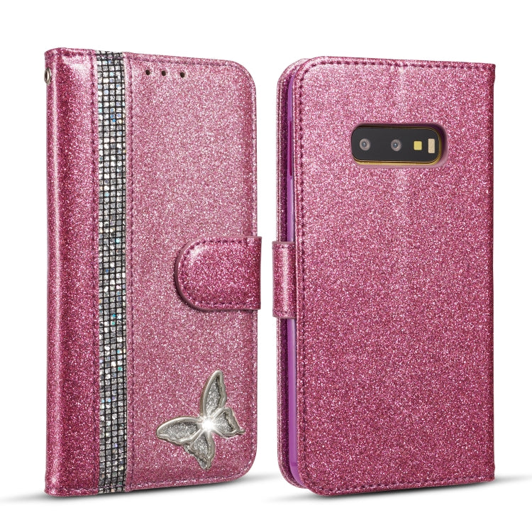 For Samsung Galaxy S10e Glitter Powder Butterfly Leather Phone Case
