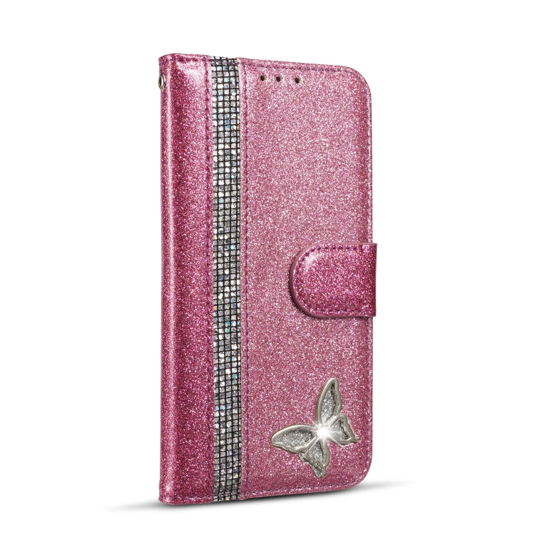 For Samsung Galaxy S10e Glitter Powder Butterfly Leather Phone Case