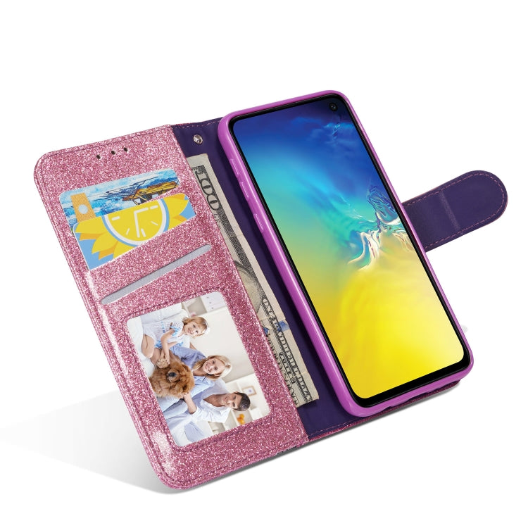 For Samsung Galaxy S10e Glitter Powder Butterfly Leather Phone Case