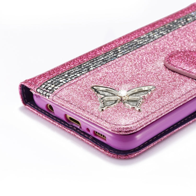 For Samsung Galaxy S10e Glitter Powder Butterfly Leather Phone Case