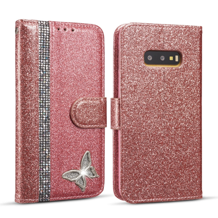 For Samsung Galaxy S10e Glitter Powder Butterfly Leather Phone Case
