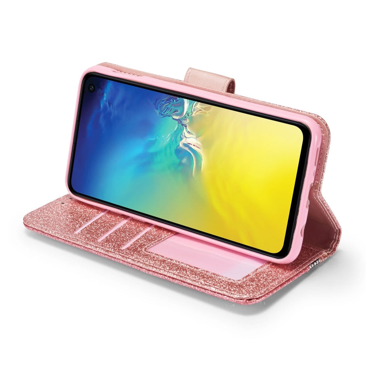 For Samsung Galaxy S10e Glitter Powder Butterfly Leather Phone Case