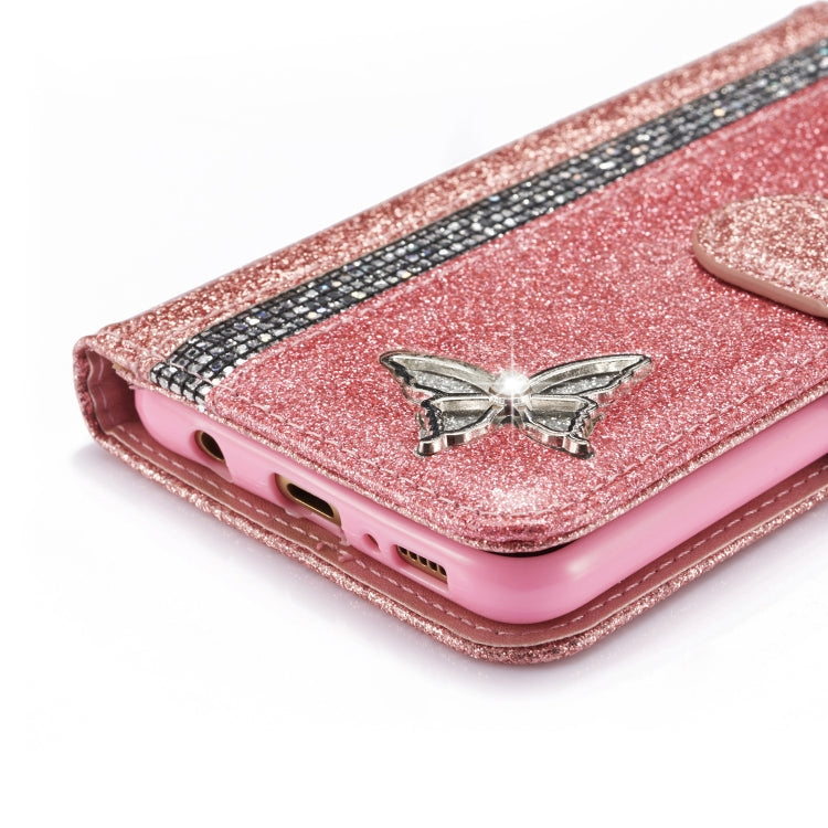 For Samsung Galaxy S10e Glitter Powder Butterfly Leather Phone Case
