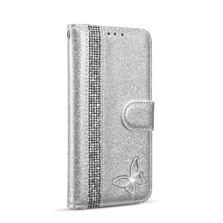 For Samsung Galaxy S10e Glitter Powder Butterfly Leather Phone Case