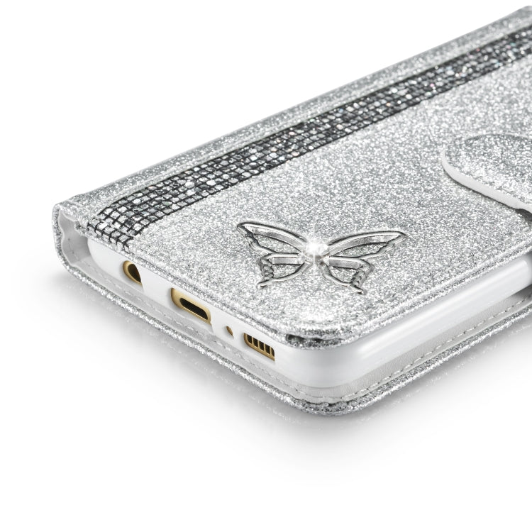 For Samsung Galaxy S10e Glitter Powder Butterfly Leather Phone Case