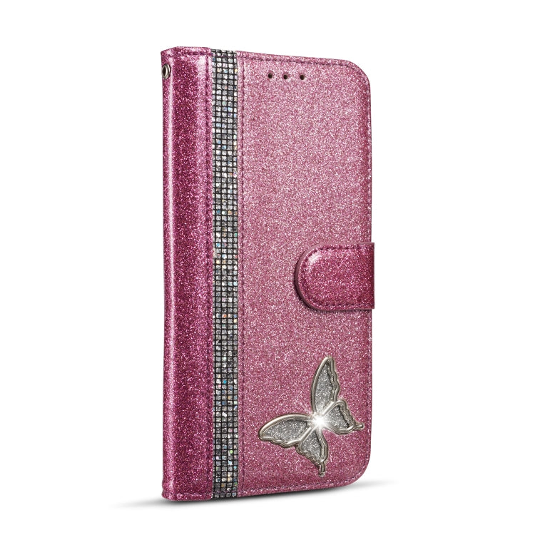 For Samsung Galaxy S10+ Glitter Powder Butterfly Leather Phone Case