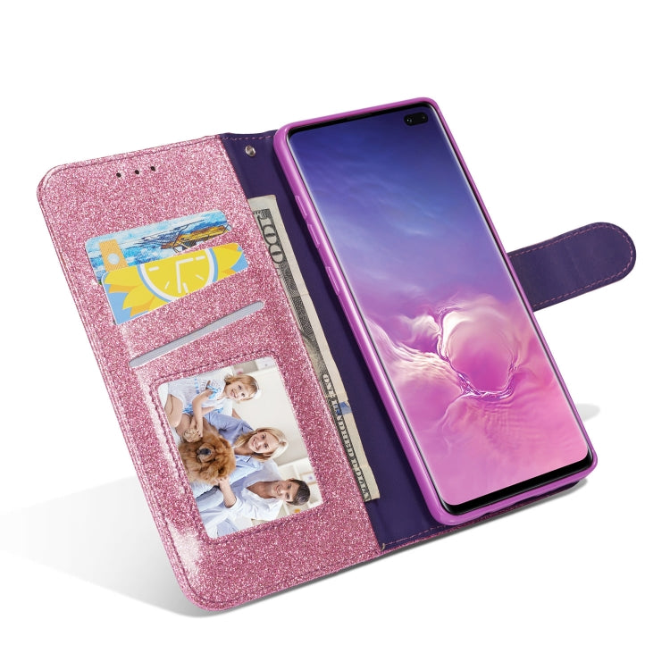For Samsung Galaxy S10+ Glitter Powder Butterfly Leather Phone Case