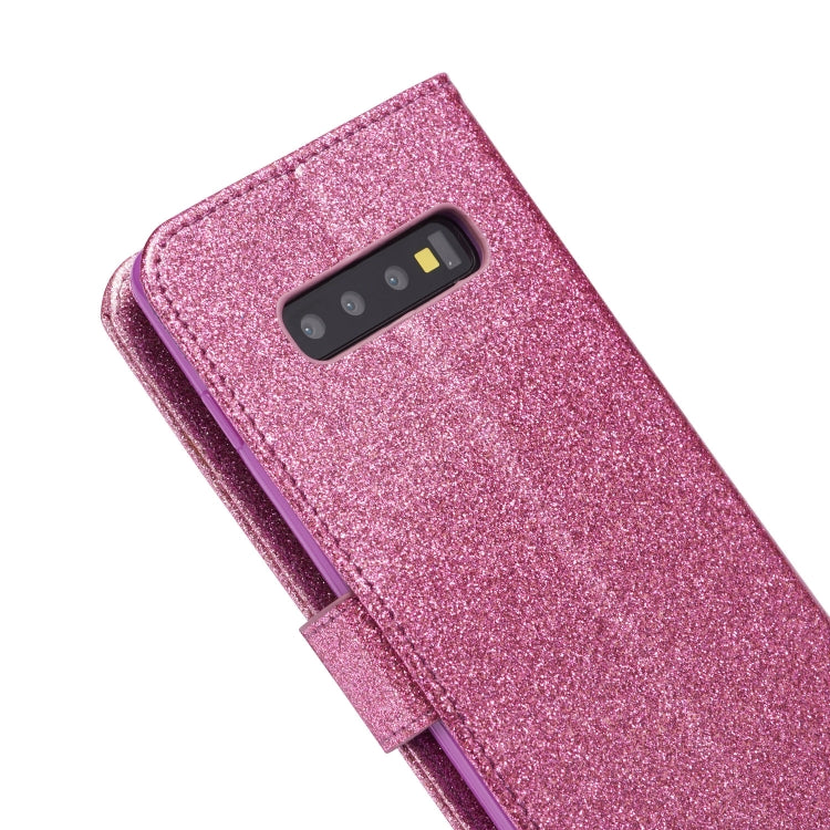 For Samsung Galaxy S10+ Glitter Powder Butterfly Leather Phone Case