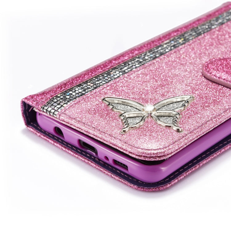 For Samsung Galaxy S10+ Glitter Powder Butterfly Leather Phone Case