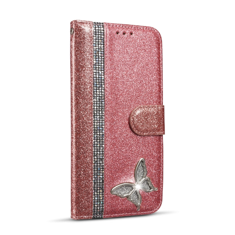 For Samsung Galaxy S10+ Glitter Powder Butterfly Leather Phone Case