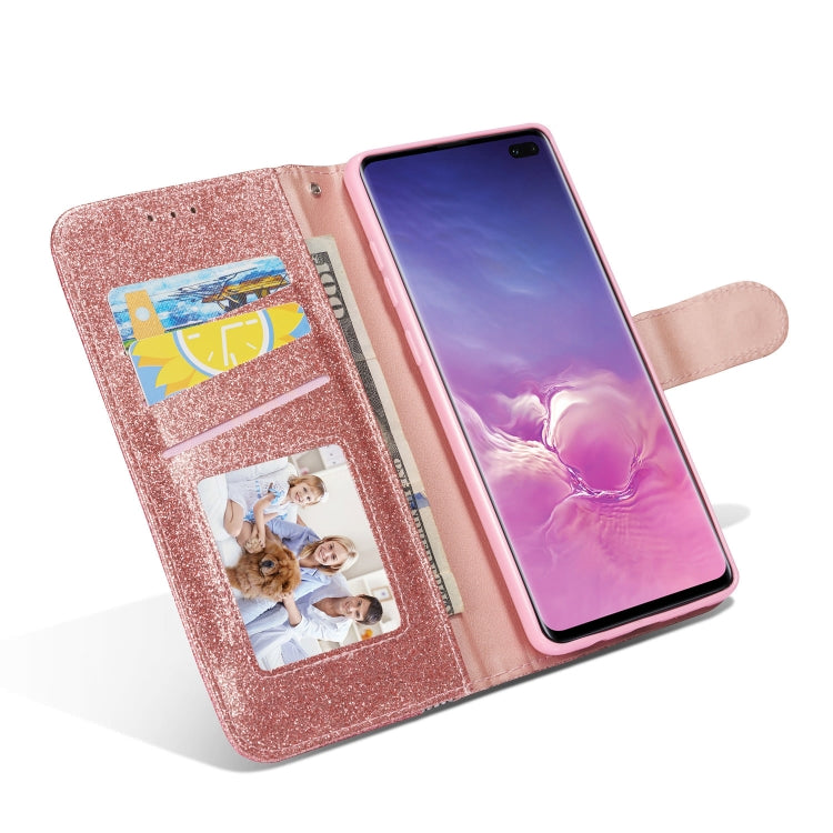 For Samsung Galaxy S10+ Glitter Powder Butterfly Leather Phone Case