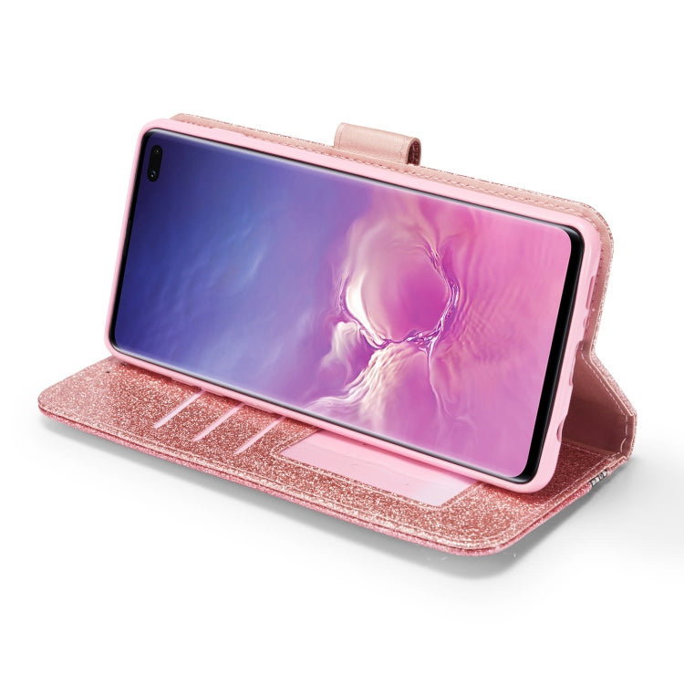 For Samsung Galaxy S10+ Glitter Powder Butterfly Leather Phone Case