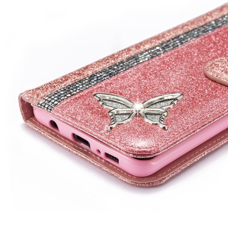 For Samsung Galaxy S10+ Glitter Powder Butterfly Leather Phone Case