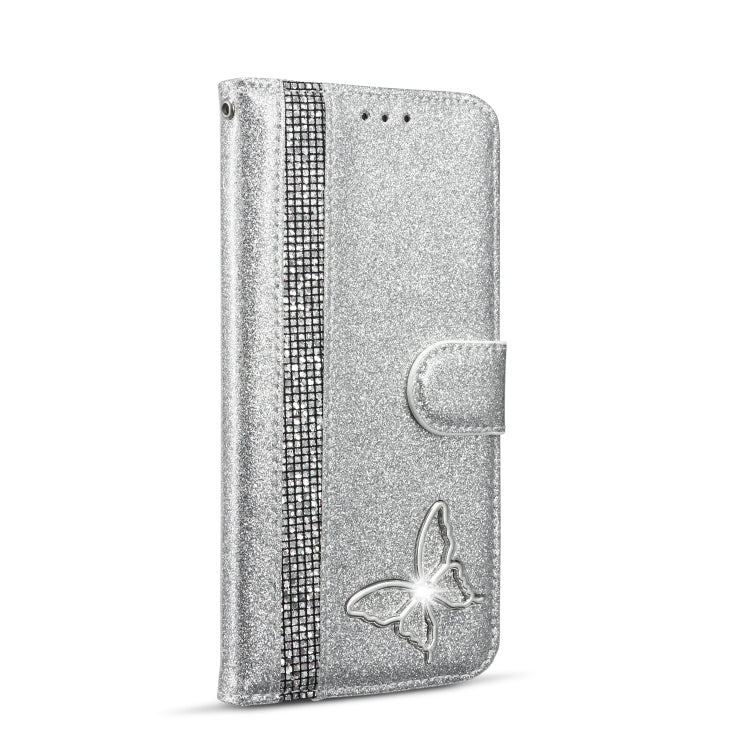For Samsung Galaxy S10+ Glitter Powder Butterfly Leather Phone Case