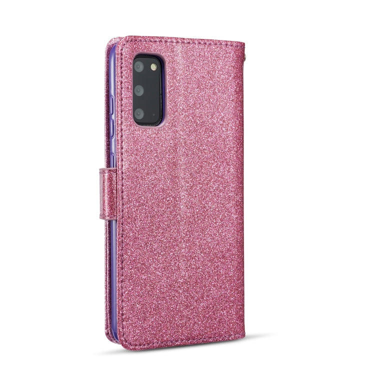 For Samsung Galaxy S20 Glitter Powder Butterfly Leather Phone Case