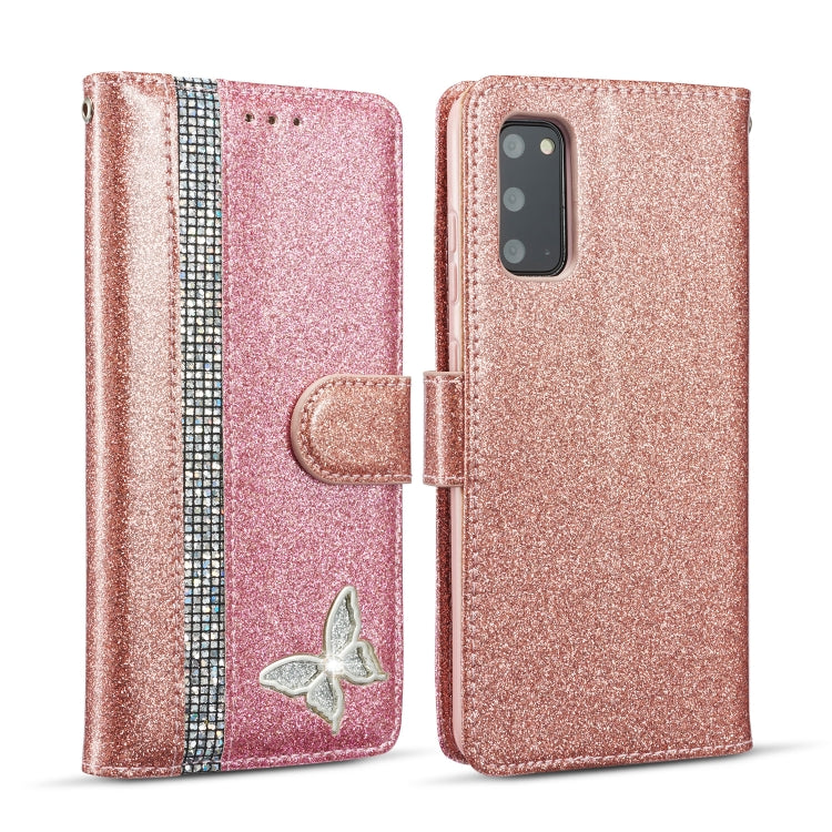 For Samsung Galaxy S20 Glitter Powder Butterfly Leather Phone Case