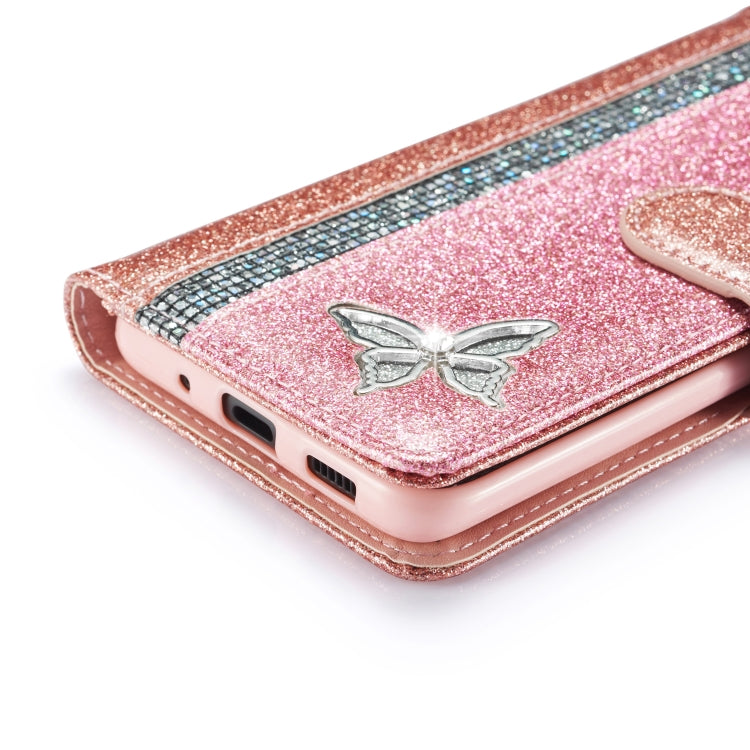 For Samsung Galaxy S20 Glitter Powder Butterfly Leather Phone Case