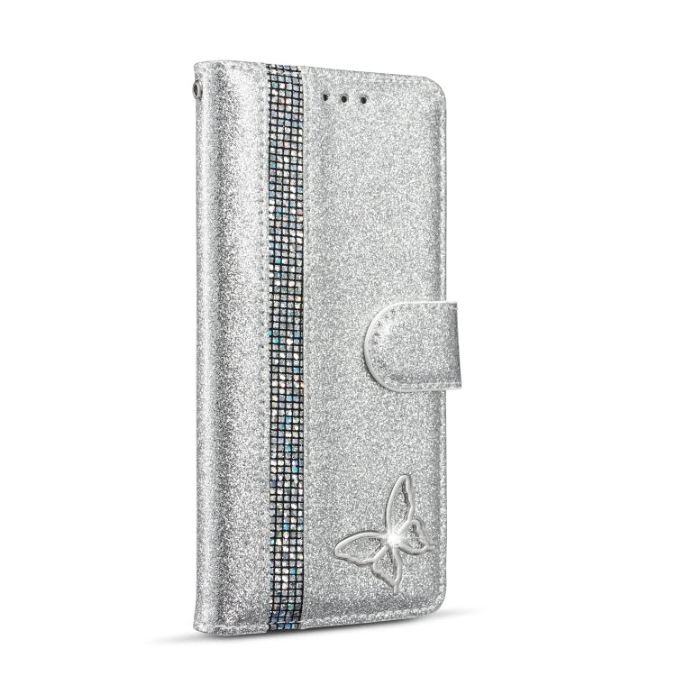For Samsung Galaxy S20 Glitter Powder Butterfly Leather Phone Case