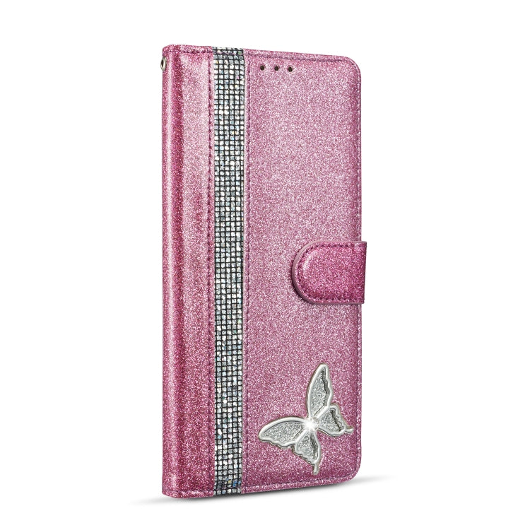 For Samsung Galaxy S20 Ultra Glitter Powder Butterfly Leather Phone Case