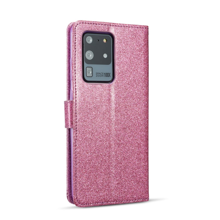 For Samsung Galaxy S20 Ultra Glitter Powder Butterfly Leather Phone Case