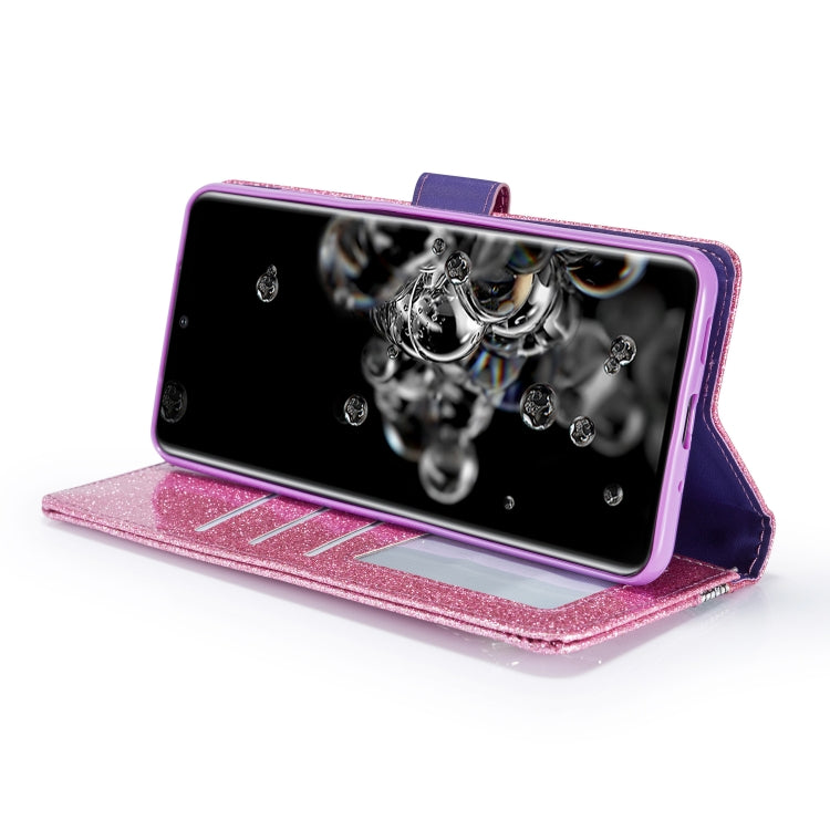 For Samsung Galaxy S20 Ultra Glitter Powder Butterfly Leather Phone Case