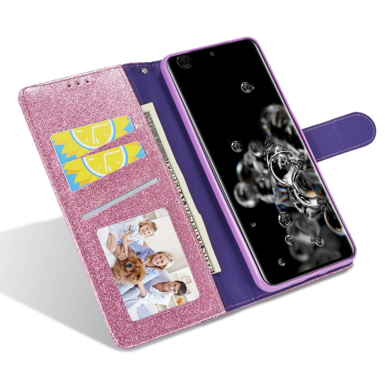 For Samsung Galaxy S20 Ultra Glitter Powder Butterfly Leather Phone Case
