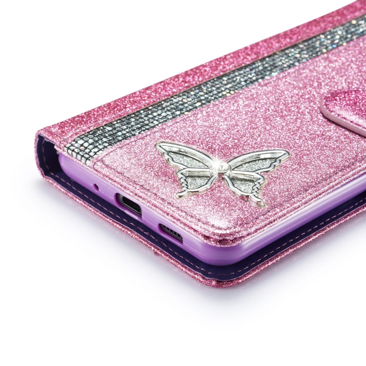 For Samsung Galaxy S20 Ultra Glitter Powder Butterfly Leather Phone Case
