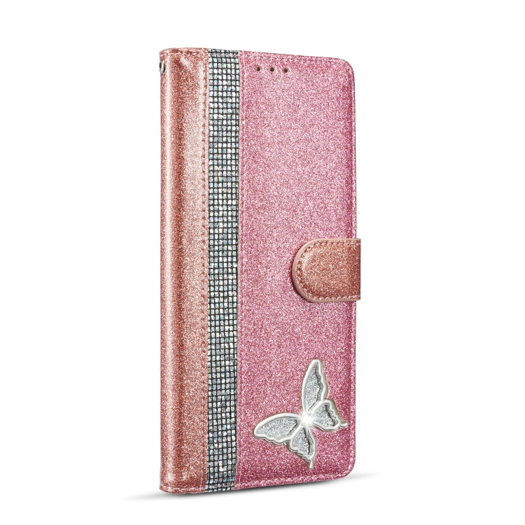 For Samsung Galaxy S20 Ultra Glitter Powder Butterfly Leather Phone Case