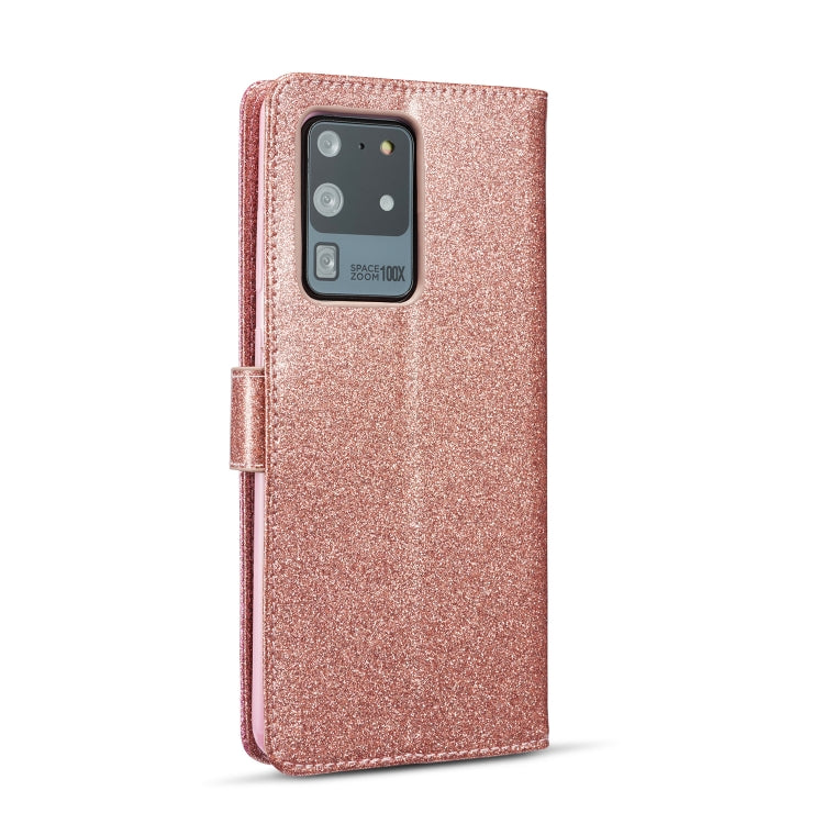 For Samsung Galaxy S20 Ultra Glitter Powder Butterfly Leather Phone Case