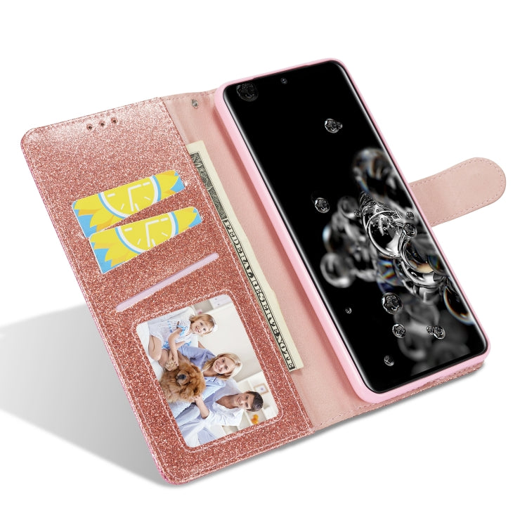 For Samsung Galaxy S20 Ultra Glitter Powder Butterfly Leather Phone Case