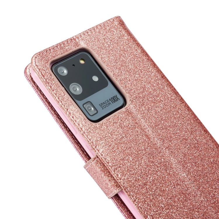 For Samsung Galaxy S20 Ultra Glitter Powder Butterfly Leather Phone Case