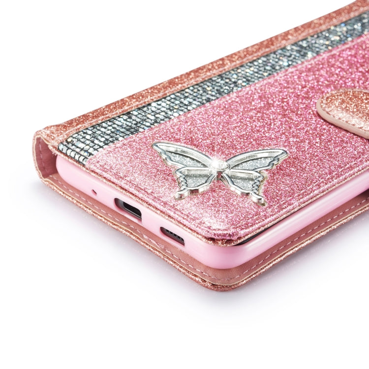 For Samsung Galaxy S20 Ultra Glitter Powder Butterfly Leather Phone Case