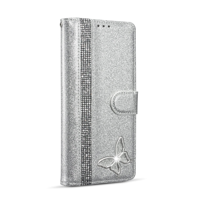 For Samsung Galaxy S20 Ultra Glitter Powder Butterfly Leather Phone Case