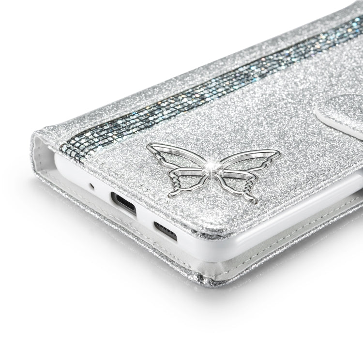 For Samsung Galaxy S20 Ultra Glitter Powder Butterfly Leather Phone Case
