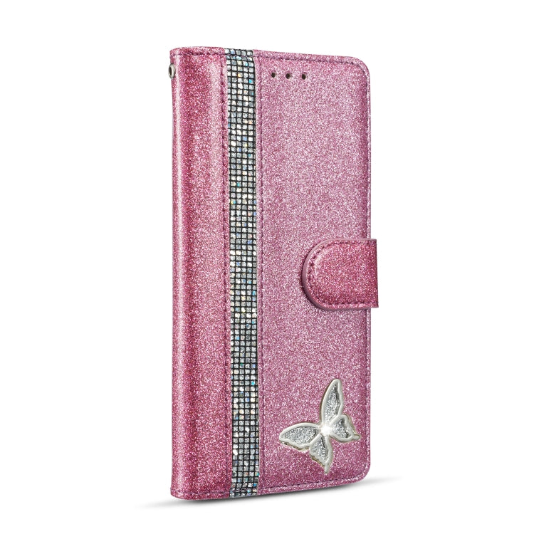 For Samsung Galaxy S20+ Glitter Powder Butterfly Leather Phone Case