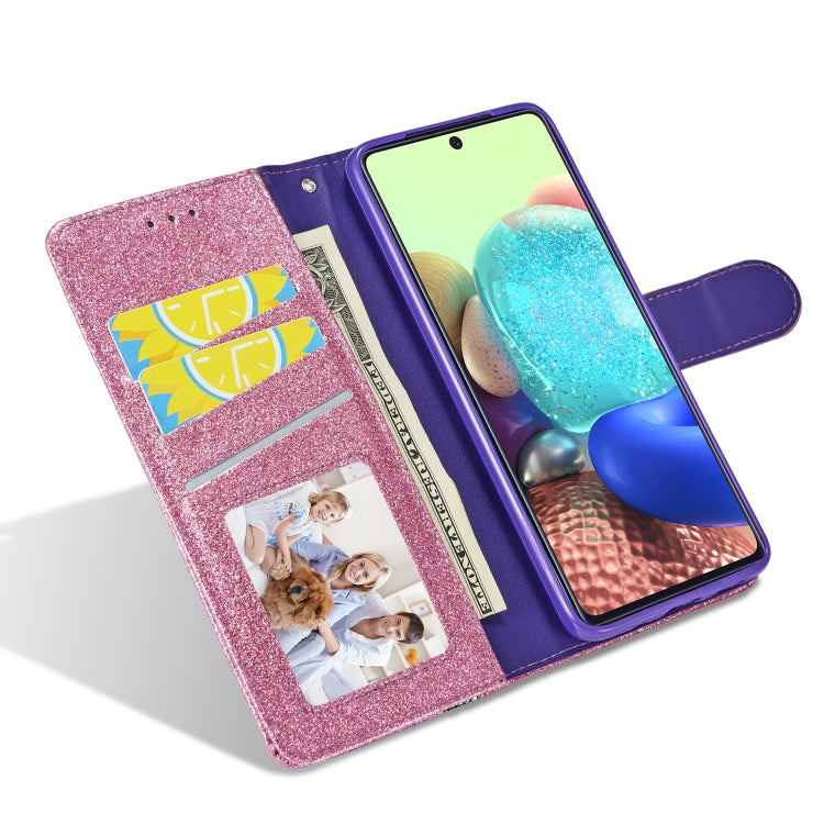 For Samsung Galaxy S20+ Glitter Powder Butterfly Leather Phone Case