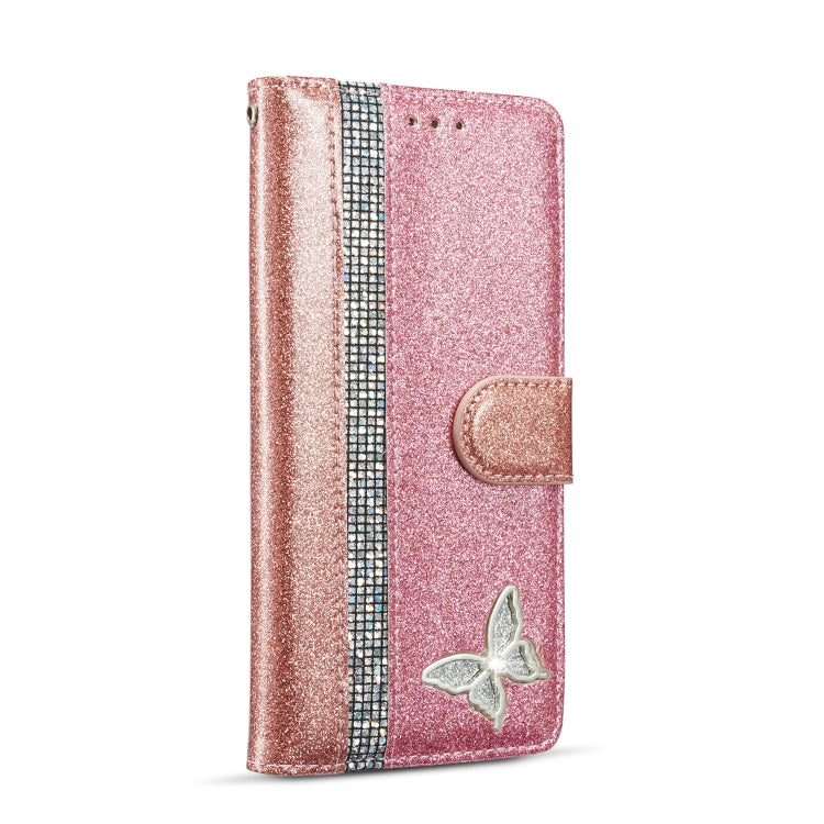 For Samsung Galaxy S20+ Glitter Powder Butterfly Leather Phone Case