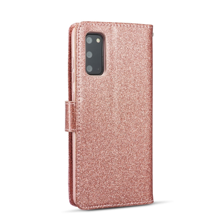 For Samsung Galaxy S20+ Glitter Powder Butterfly Leather Phone Case